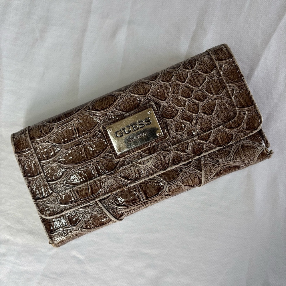 Guess Brown Faux Croc Wallet